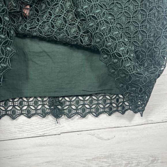 ZARA womans Guipure Lace Mock Neck Ruffle Trim Top Blouse Sheer Back Medium - Picture 2 of 7